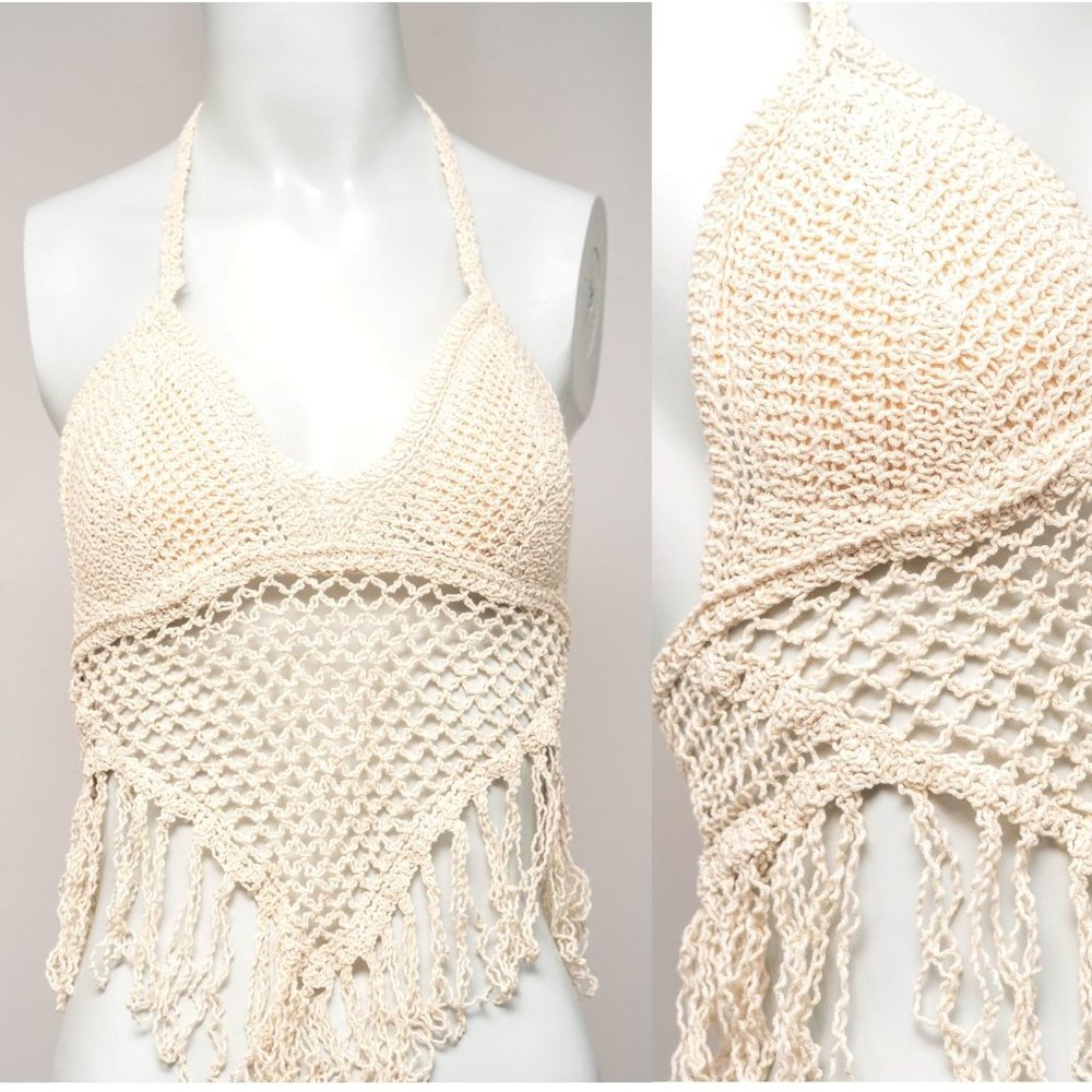 Women's Off White Hand Knitted Lingerie boho chic Crochet Festival One Size